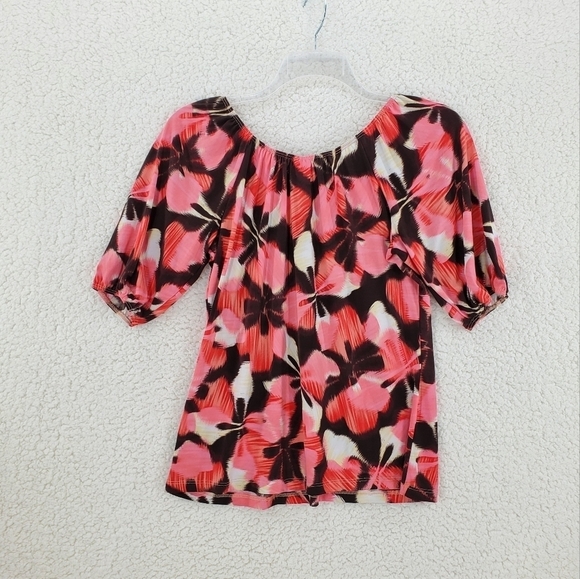Vtg Judy Knapp Floral Top Blouse sz L California Orange Pink Stretch Y2K Autumn - Picture 8 of 8